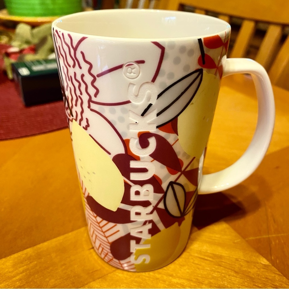 Starbucks Tropical Lemon Etched Fruit Ceramic White and Yellow Coffee Cup 16oz